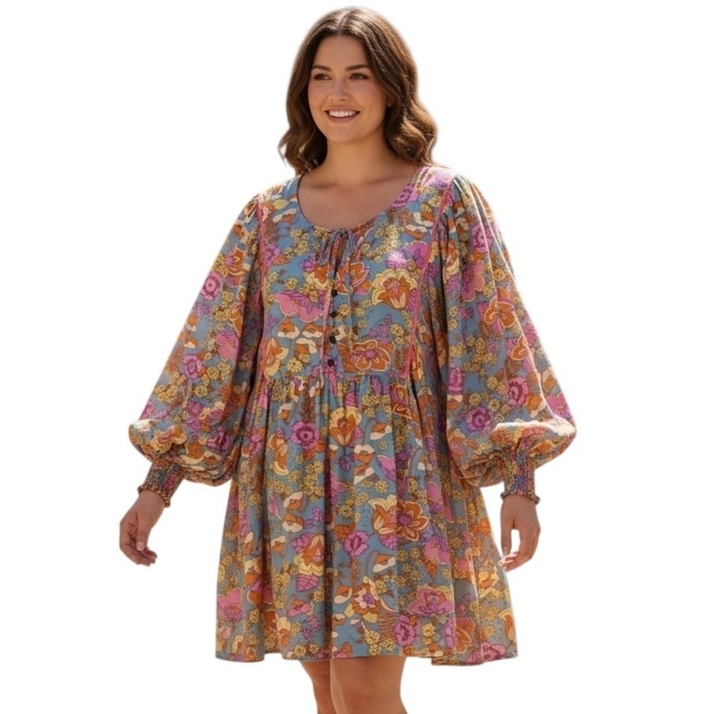 RusttyDustty Floral Hippie Romper Womens size 4X Boho Chic Ballon 
Beachy Resort